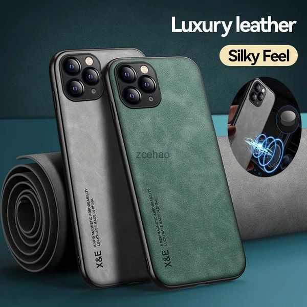 Casos de telefone celular Capa de couro de luxo para iPhone 15 14 13 12 11 Pro Max Mini XR XS Max 8 7 15 Plus SE 2020 Capa com suporte de placa de metal HoldL240105