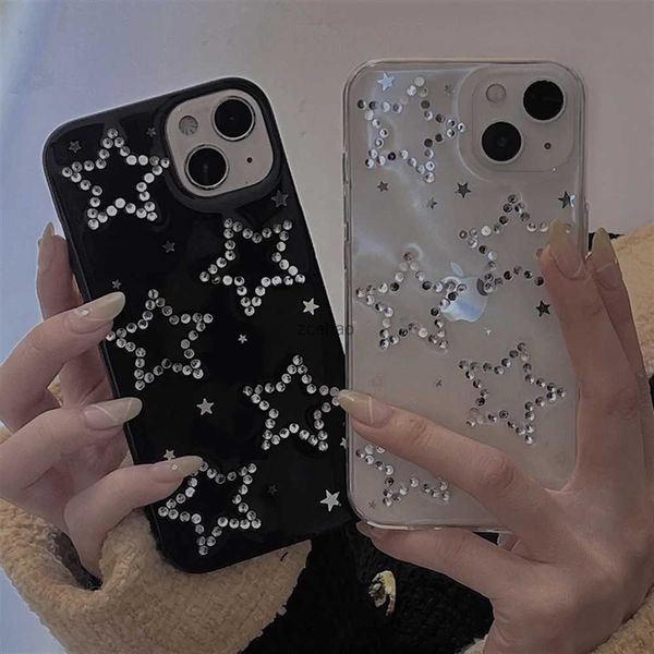 Casos de telefone celular Coreia INS Diamond Stars Epoxy Soft Case para iPhone 15 14 Pro Max 13 12 11 XS XR MINI 7 8 Plus 6 Clear Silicone Capa à prova de choqueL240105