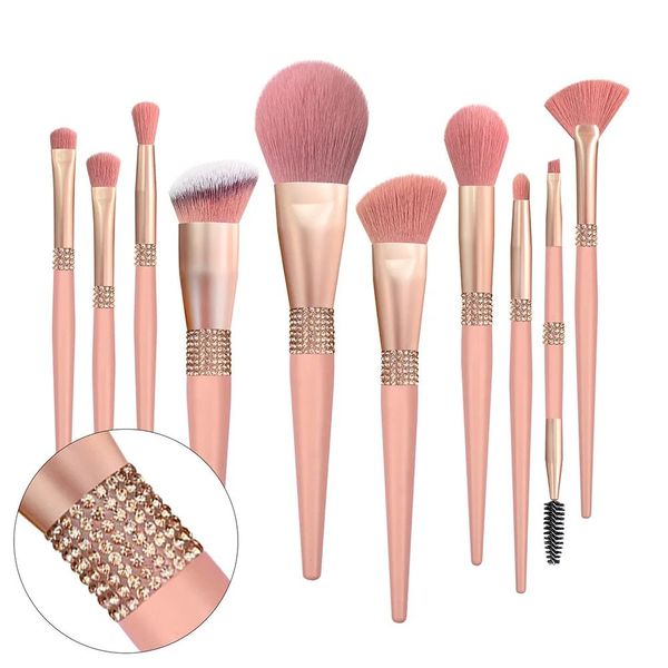 Escova Bling bling rosa rosa Private Glitter Glitter Vegan Brushes Set Setent com caixa de embalagem de diamante mais limpa Diamante