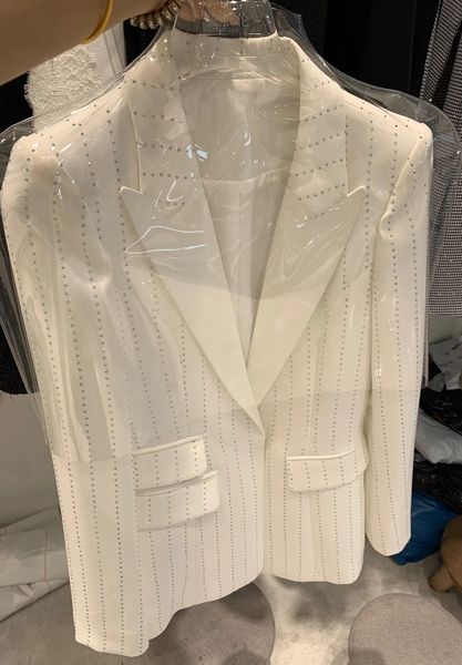 HIGH STREET est Fix Rhinestone Design Jacket Женский элегантный карманный пиджак на одной пуговице с бриллиантами и бисером 240108