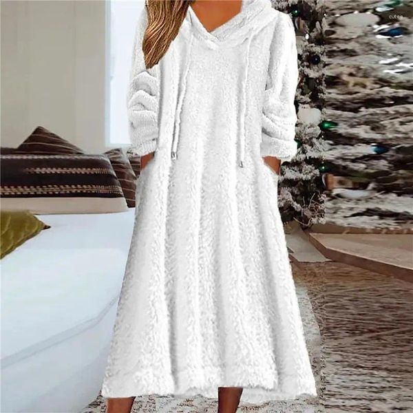 Dames nachtkleding 2024 Herfst Winter Elegant Mode Eenvoudig Capuchon Effen Kleur Paneel Lange mouw Temperament Woon-werkverkeer Comfortabel Jurk