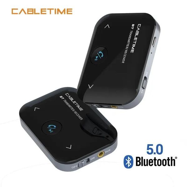 Connettori Cabletime Ricevitore audio Bluetooth 5.0 Jack da 3,5 mm Adattatore wireless Batteria incorporata Trasmettitore Tx/Rx Aux per altoparlante per auto N337