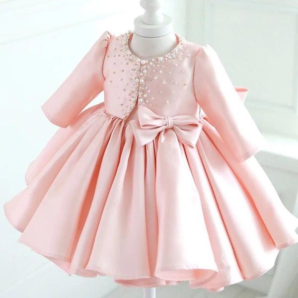 Vestidos da menina do bebê meninas tule princesa flor elegante batismo festa de aniversário vestido de baile contas rendas crianças casamento noite traje formal