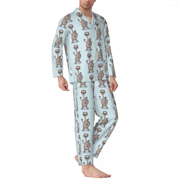 Indumenti da notte da uomo Divertente Pigiama Furetto Set Cartoon Animal Print Unisex Maniche lunghe Estetico Tempo libero Due pezzi Home Suit Plus Size