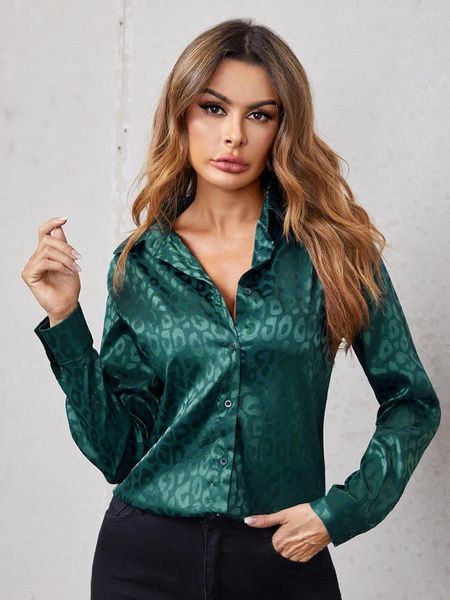 Camicette da donna Camicie casual primavera autunno da donna Moda vintage leopardo jacquard manica lunga abbigliamento femminile Top Blusa
