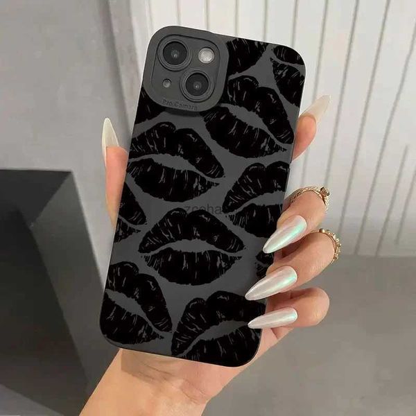 Capas de telefone celular Lip Impresso Capa de telefone para iPhone 15 Pro Max Capas iPhone 11 12 13 14 Pro XS Max XR X 7 8 Plus Soft à prova de choque Capa traseira L240105