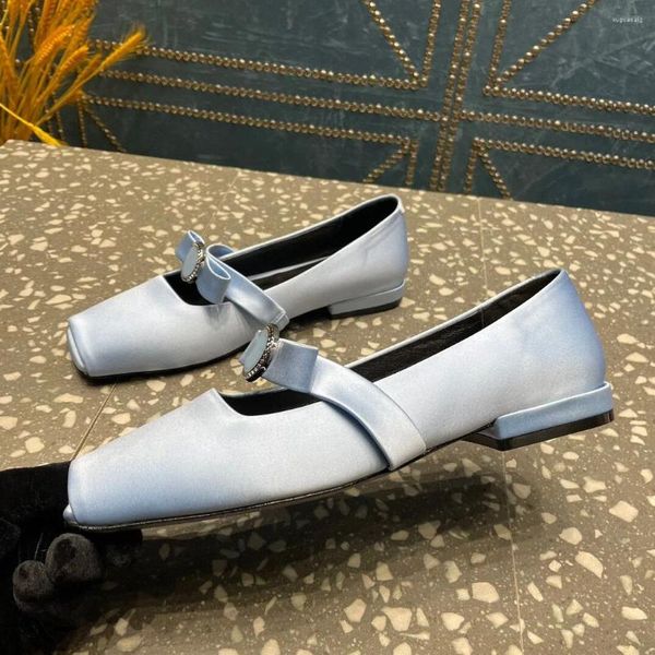 Sandalet Boyut 35-42 İlkbahar Yaz Mary Jane Ayakkabıları Kadınlar İpek Balesi Flats Metal Dekorasyon Yay Dizisi Açık Toes Sandalias