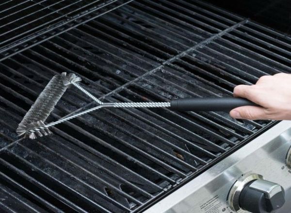 Spazzola per barbecue da 12 pollici Spazzola per barbecue a 3 lati con anello per appendere Spazzola per pulizia barbecue Setole in acciaio inossidabile3282288