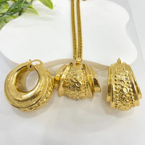 Collana con orecchini set di gioielli africani placcati in oro 18 carati per le donne brasiliane di grandi dimensioni e accessori per feste di matrimonio con ciondolo