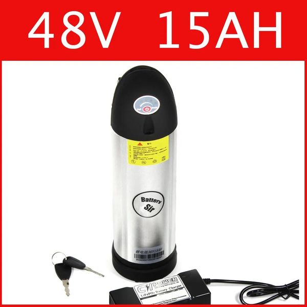 Batterie 48V 15AH Lithiumbatterie Wasserkocher Zylindrisch Aluminiumlegierung 54,6V Lithium-Ionen-Batterie + Ladegerät + BMS, Elektrofahrradpaket Kostenlose Kunden