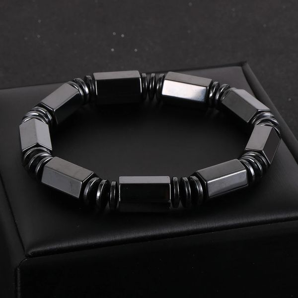 Männer Naturstein Magnetische Hämatit Sechseckige Facettierte Perlen Armband Energie Gesundheit Pflege Armreif Männlichen Schmuck 240106