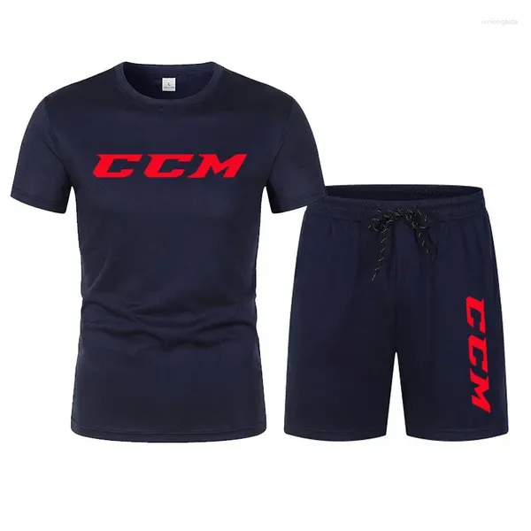 Herren-Trainingsanzüge 2024 CCM T-Shirt-Anzug Sportbekleidung Freizeit-Fitness-Sport-Sets Kurzarm Baumwolle 2-teilig Laufen Schnelltrocknend