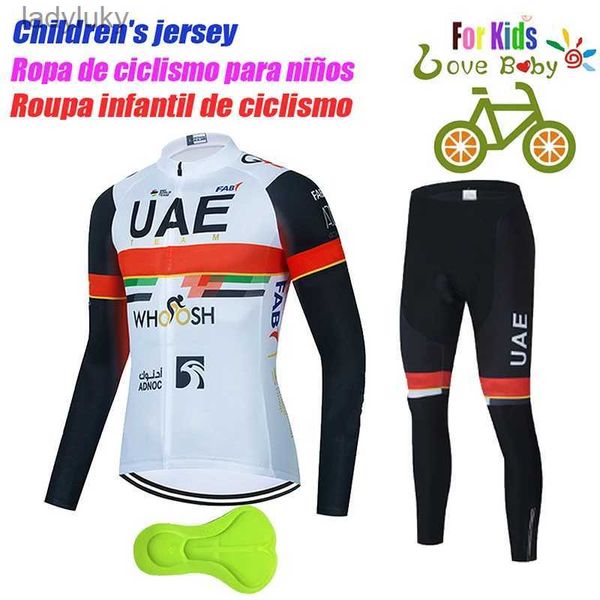 Conjuntos de camisa de ciclismo Emirados Árabes Unidos 2023 Crianças Roupas de ciclismo Menino Conjunto de camisa de manga comprida Crianças Uniforme ao ar livre Ropa Ciclismo Roupas de bicicleta respirávelL240108