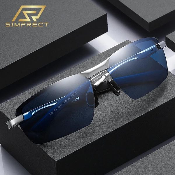 Óculos de sol simprect polarizados óculos de sol para homem 2023 uv400 marca de alta qualidade alumínio magnésio moda retângulo óculos de sol