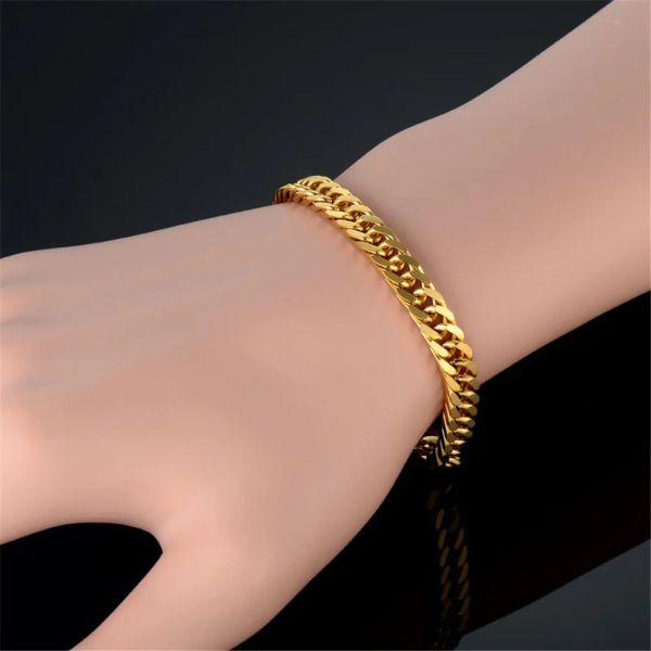 2024 Nuovo Trendy Bracciale Cubano Catena Uomo 14k Oro Giallo Oro Argento Colore Mano Bracciali a maglia Catena Per Uomo Donna Gioielli Regalo