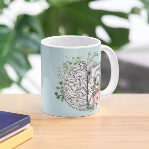 Tassen Richtige Balance zwischen Gehirn und Herz Rosa Rosen Blätter Aquarell Kaffeetasse Keramiktassen