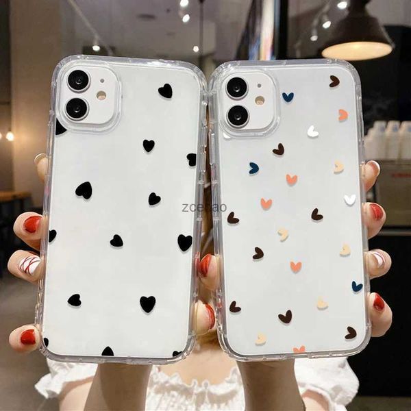 Capas de telefone celular Clear Soft TPU Phone Cases para iPhone 15 Case iPhone 11 14 12 13 Pro Max X XR XS 6 7 8 Plus SE 2022 2020 Capa Love Heart FundasL240105