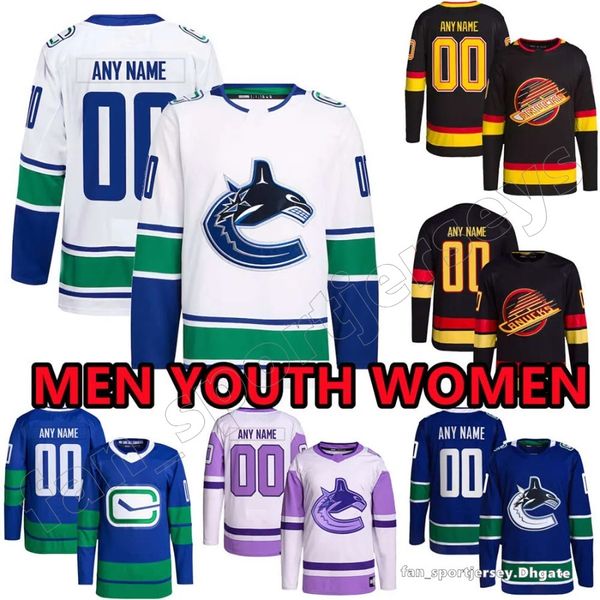 Maglia da hockey uomo donna bambino Vancouver Custom Canucks 96 Andrei KuzMensko Ilya Mikheyev J.T.Miller Tyler Myers Tanner Pearson Podkolzin Poolman Studnicka Wolanin