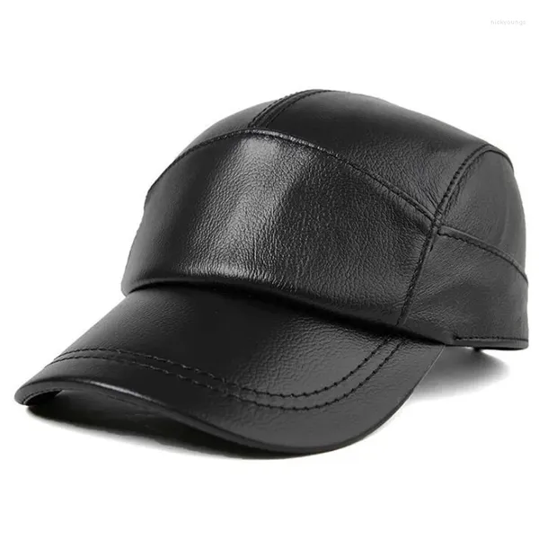 Berretto da baseball da uomo in pelle di vacchetta sottile berretto da baseball da uomo in vera pelle da uomo cappello di mezza età uomo anziano primavera autunno moda casual H6986