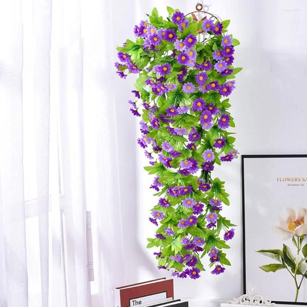 Flores decorativas flor falsa pendurado videira festa decoração de escritório 80cm longo crisântemo grandes pétalas macias lavável