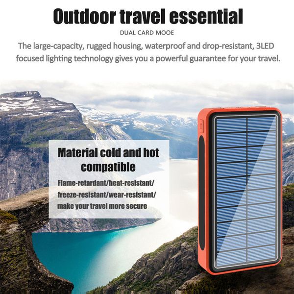 80000mAh Wireless Solar Power Bank Telefono portatile Ricarica rapida Sport esterno esterno Qi Caricatore Batteria di backup PowerBank USB LED per Samsung iPhone 15 14 13 Pro Max