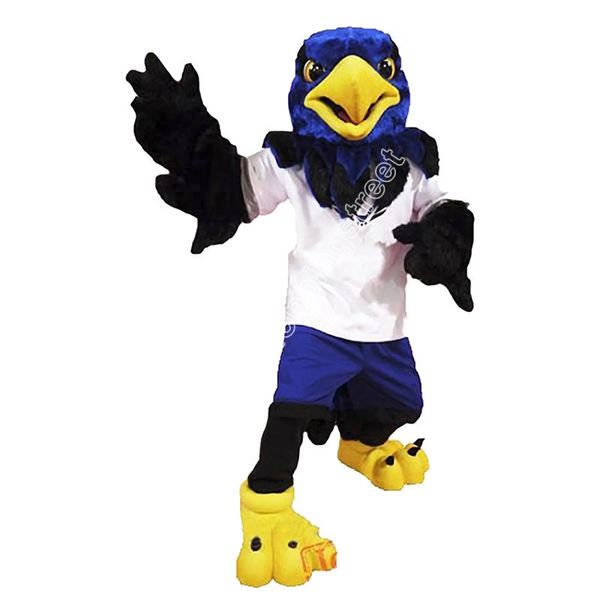 Simulazione Lovely Blue Hawk Costume della mascotte Personaggio dei cartoni animati Abiti Halloween Natale Fancy Party Dress Taglia per adulti Compleanno Abito da esterno