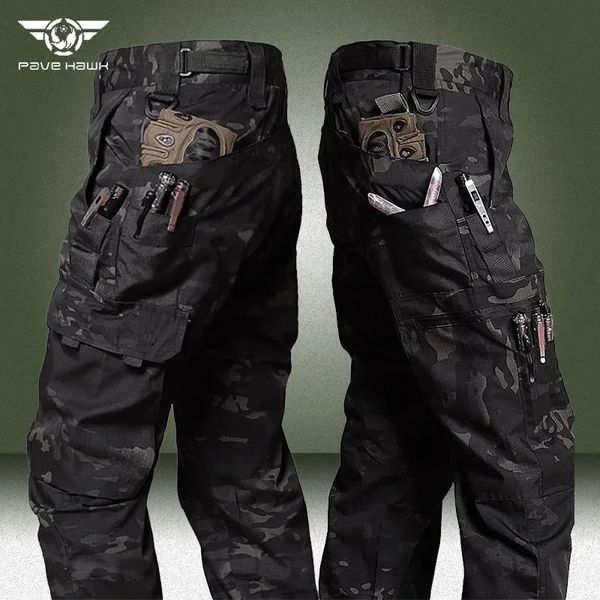 Calça tática camuflada masculina, calça militar à prova d'água ripstop swat de combate ao ar livre, resistente ao desgaste, calça cargo do exército 240108
