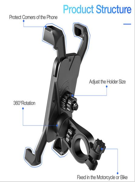 Supporto per smartphone anti-vibrazione per sport di fondo Supporto per bicicletta regolabile universale girevole a 360° Maniglia per moto Telefono cellulare5434550