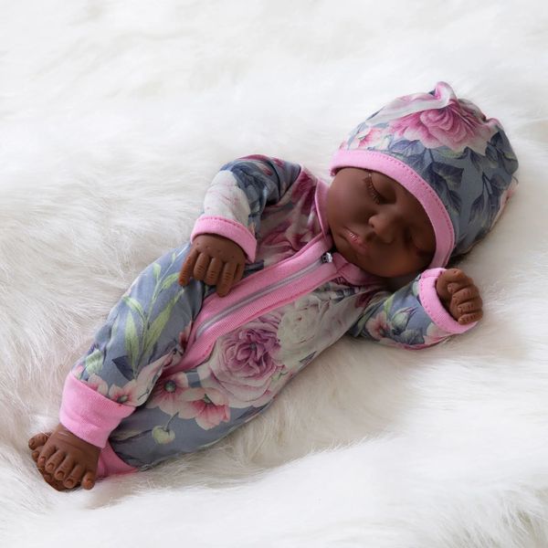 30cm10 inç siyah cilt bebek bebek simülasyonu baskılı giyim uyuyan sevimli gözler kapalı yeniden doğdu 240108