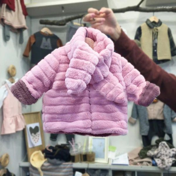 Jacken Kinderbekleidung Herbst und Winter mit Schal, pelziges Oberteil, zweiseitiges Tragen, mittelgroß, ältere Mäntel, Großhandel