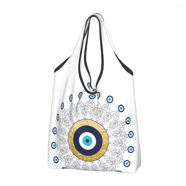 Borse per la spesa Simpatico mandala del malocchio in borsa tote oro e blu Portafortuna portatile con amuleto per la spesa