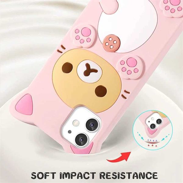 Custodie per cellulari 3D Simpatico cartone animato Orso rosa Kawaii Custodia morbida in silicone per IPhone 14 13 11 15 Pro Max 12 Mini XS XR X 8 7 Plus SE 2020 Divertente CoverL240105