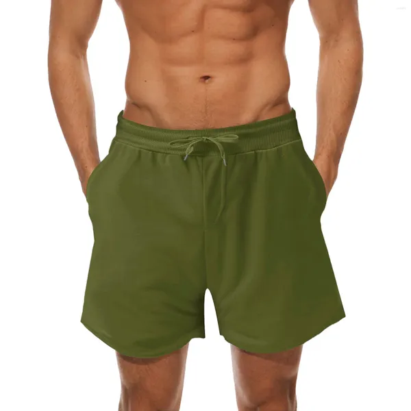 Pantaloncini da uomo Costume da bagno da spiaggia Tinta unita Moda estiva Pantaloncini corti Stile casual con lacci Allentato per il surf