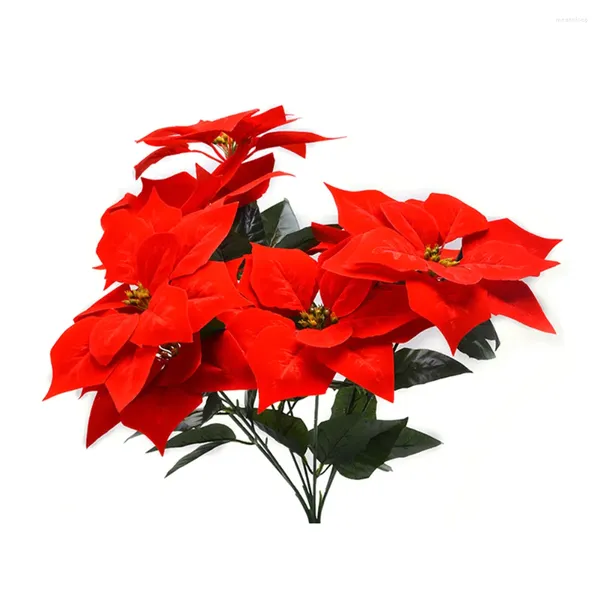 Flores decorativas natal artificial poinsettia buquê haste flanela arbustos arranjo de flores mesa centrais (