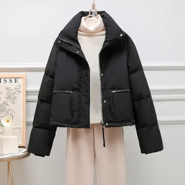 Casacos de trincheira femininos 2024 curto para baixo casaco de algodão gola versão coreana pequeno e engrossado pão inverno