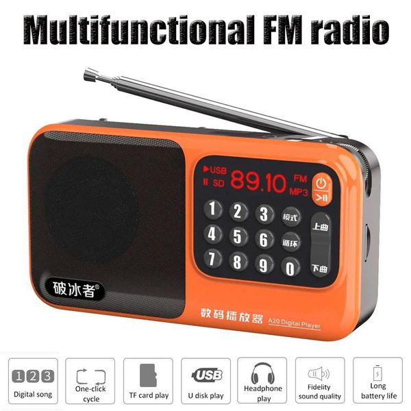 Rádio portátil FM Rádio Mini Receptor de Rádio Handheld Speaker USB/TF MP3 Music Player com LCD Display Support Earphone TypeC Charging