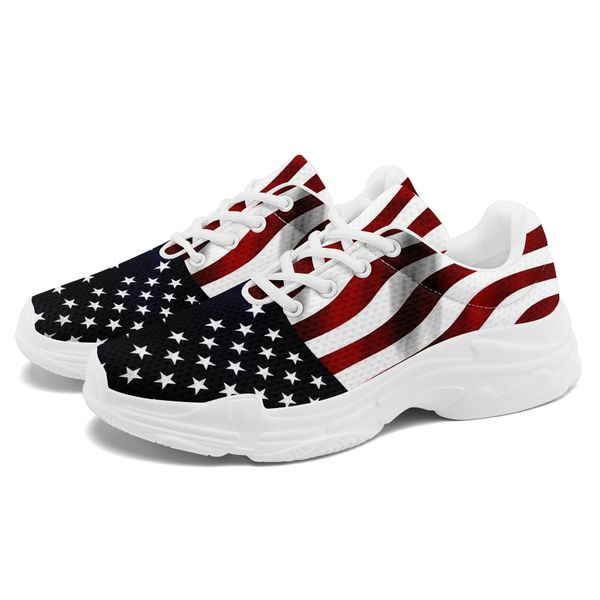 Coolcustomize Sneaker leggera unisex con bandiera americana personalizzata, scarpe da uomo con plateau con lacci, bandiera USA personalizzata, calzature da donna uniche per corsa e camminata patriottica