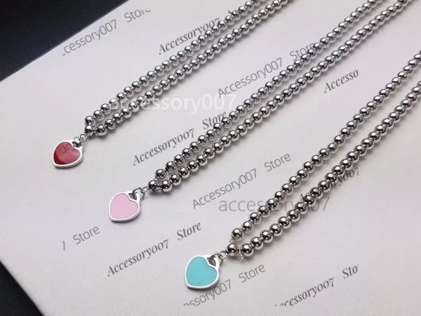 Designer-Schmuck-Halskette, Luxus-Designer-Anhänger-Halskette, S925-Sterlingsilber, Rot, Rosa, Blau, Öl, niedlicher Herz-Charm, Perlenkette, kurzes Halsband