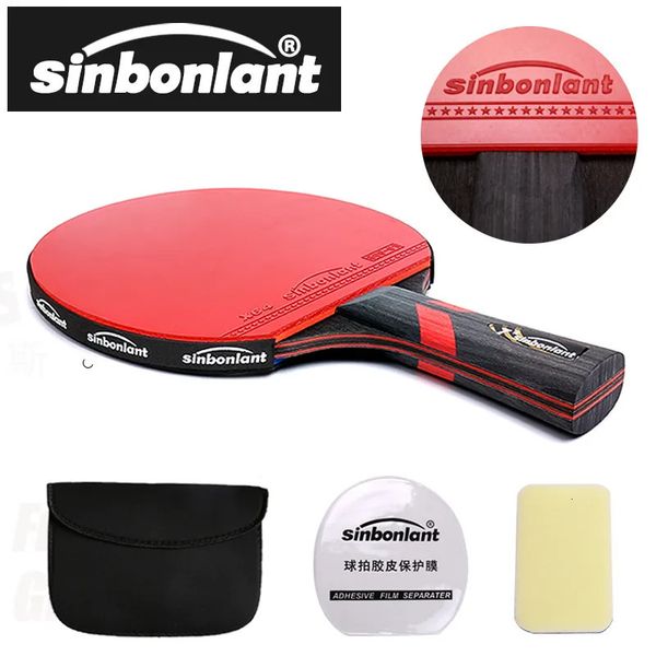 Raquete de mesa de tênis profissional curto punho longo lâmina de carbono borracha com espinhas dupla face em raquetes de ping pong com caso 240106