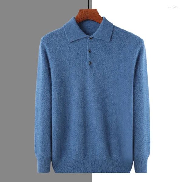 Herren Polos 23 Nerz-Fleece-Pullover, Herbst-Winter, einfarbig, Polo-Ausschnitt, lockerer, entspannter Strickpullover, modische Schnalle, kurze, lange Ärmel