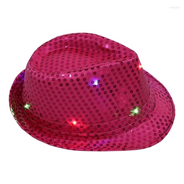 Boinas led piscando jazz boné adulto unisex hip hop dança mostrar chapéu brilho no escuro luminoso fedora trajes palco adereços de halloween