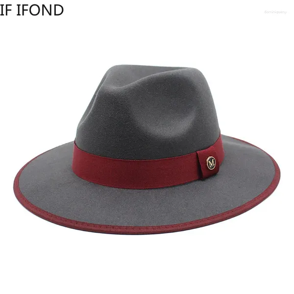 Berets 2024 estilo britânico feltro jazz fedora chapéus homens mulheres borda larga cavalheiro formal panamá boné festa trilby vestido chapéu