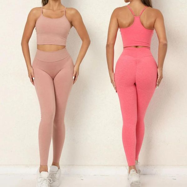 Aktive Sets Nahtloses Yoga-Sport-Fitness-Pfirsich-Hüftheben-Hose mit hoher Taille, stoßfeste BH-Anzüge, Workout-Gymnastik-Leggings-Set für Frauen