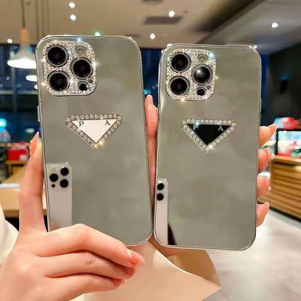 Luxuriöse Spiegel-Handyhüllen für iPhone 15 Pro Max Hüllen Apple iPhone 14 13 12 11 Pro XS Max XR X Plus Rückschale glänzende Beschichtung Silber Acrylspiegel schlichte Designer-Abdeckung