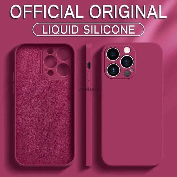 Custodie per cellulari Custodia originale per telefono in silicone liquido quadrato per Apple iPhone 15 14 13 12 11 Pro Max Antiurto Protezione completa Candy Soft CoverL240105