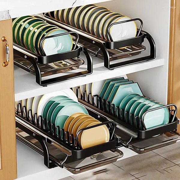 Küche Lagerung Schiebe Dish Rack Trocknen Unter Waschbecken Schränke Organizer Regal Mit Ablauf Tablett Essstäbchen Barrel Abtropffläche