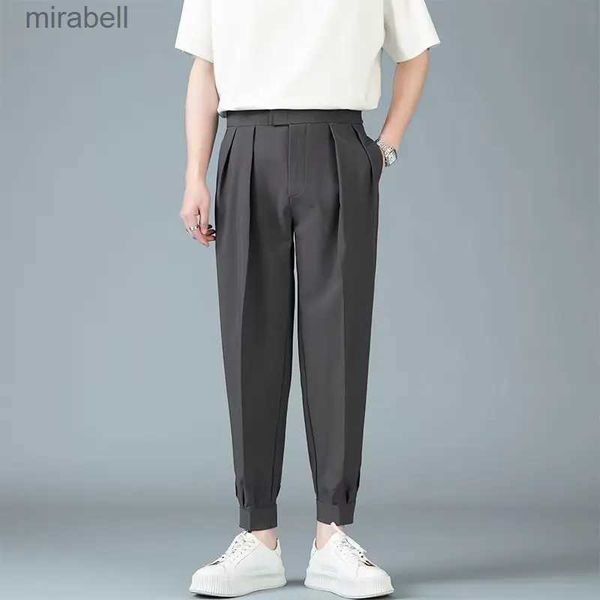 Calças masculinas plissadas casuais harem calças estilo japonês moda calças soltas harajuku pés masculinos cor sólida calças jovens streetwear yq240108