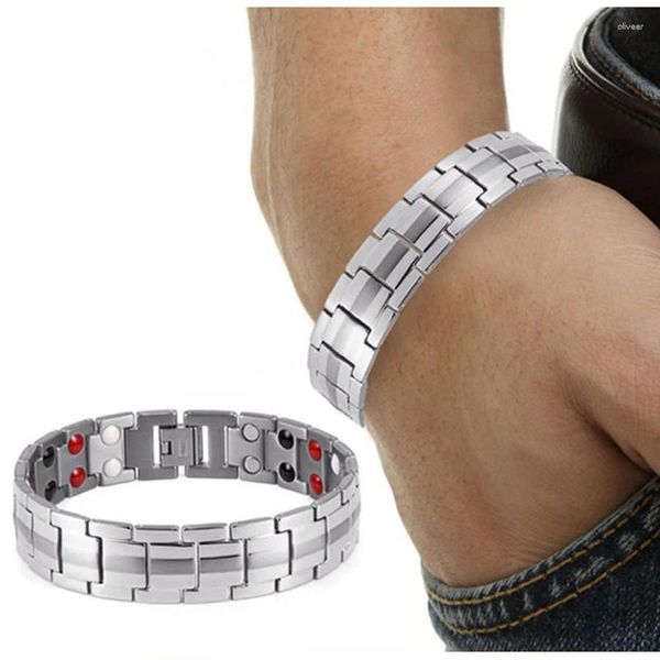 Link pulseiras 15mm punk cura magnética bio energia pulseira jóias para homens hiphop titânio aço pressão arterial acessório saúde pulseira