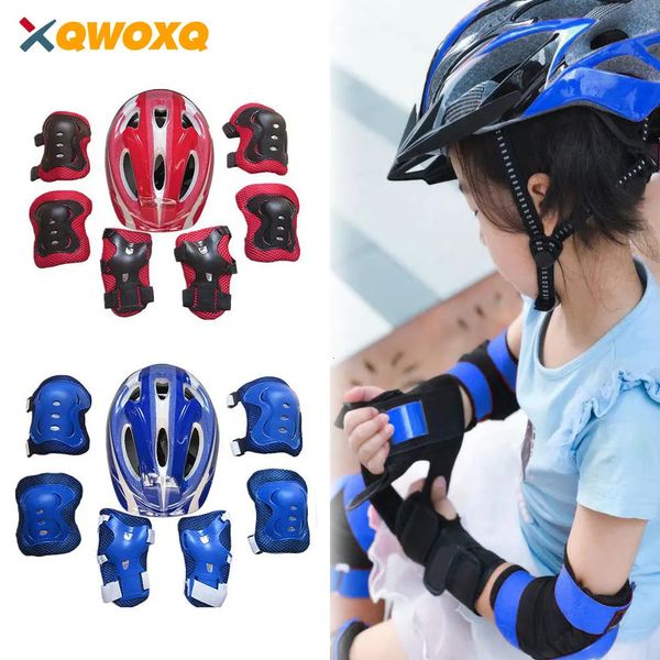 7pcs/Set Çocuklar Çocuk Roller Skates Bike Güvenlik Kaskı Diz Direk Koruma Pedi Seti Açık Bisiklet Kaykay Binicilik Seti 240108