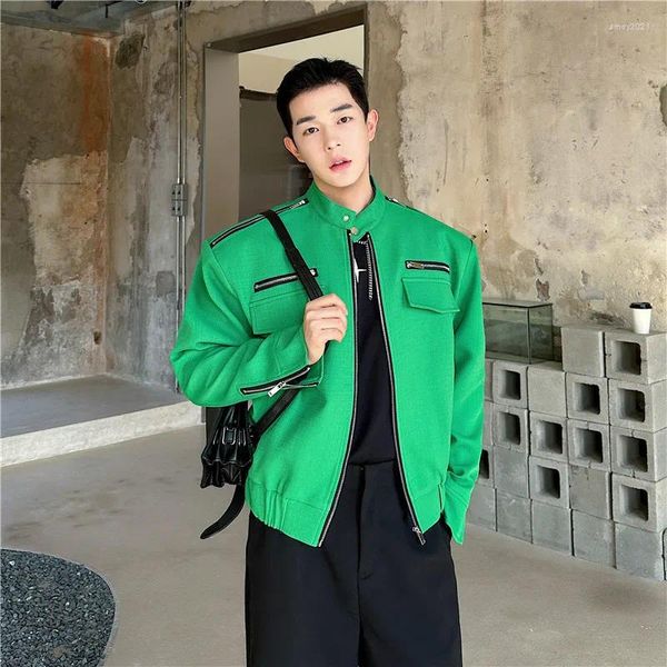 Jaquetas masculinas syuhgfa roupas 2024 primavera outono gola jaqueta solta casaco coreano personalidade zíper design cor sólida